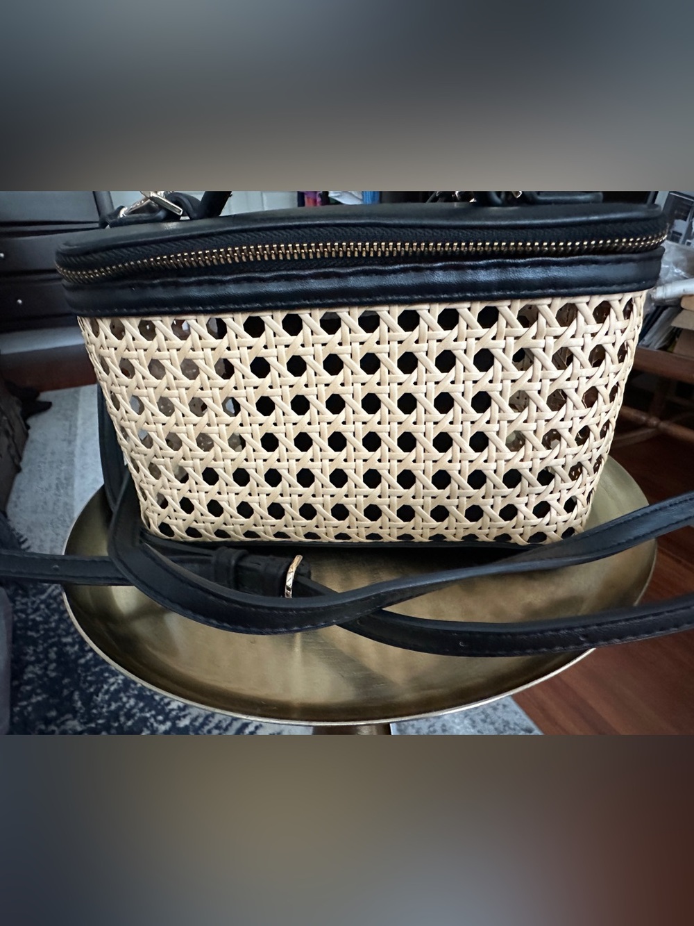 a new day Black Trim Woven Crossbody Shoulder Bag - Beige/Black